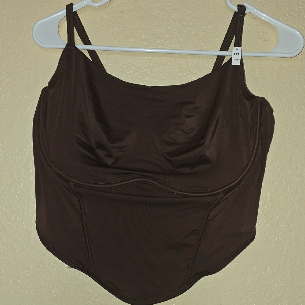 PINK- Brown Corset-Style Top